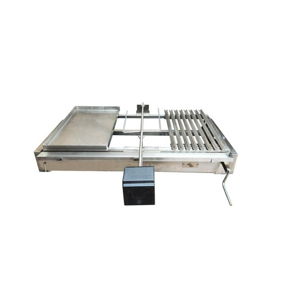 Parrilla inoxidable con Plancha Churrasquera y Asador con Motor spiedo