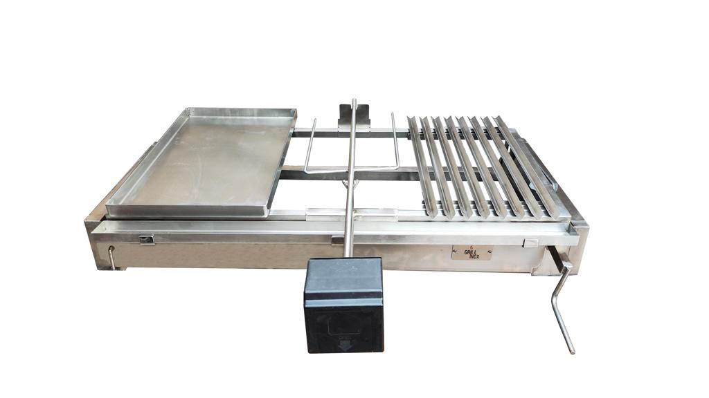 Grill Inox - Parrilla Inoxidable Con Plancha Churrasquera Y Asador Con Motor Spiedo