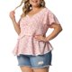 thumbnail image 4 of Agnes Orinda Blusas de Verano para Mujer de Talla Grande con Cuello de Corazón Floral, Encaje, Manga Corta con Volantes 1X Rosa, 4 of 6
