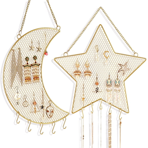 Soporte para pendientes de pared, organizador de almacenamiento de joyas para colgar, paquete de 2