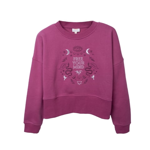 Pillin - Polerón Niña Cuello Redondo Bordado Frontal Ciruela