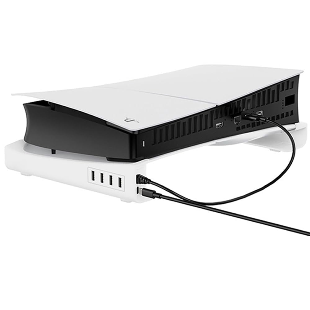 Soporte Horizontal Aaronmei Ps5 Slim Blanco Con Hub Usb 4 Puertos