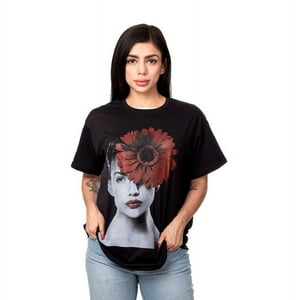 Sigel - Polera Mujer Oversize Estampado Red Flower Negro Talla M