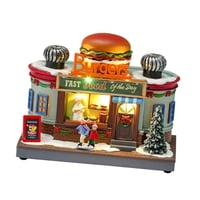 Magideal - Estatua De Pueblo Navideño, Figurita, Artesanía Con Luz Led, Hecha A Mano Con Parte Superior Giratoria, Adorno Navideño Para Escritorio, Regalo De Año Forma De Hamburguesa