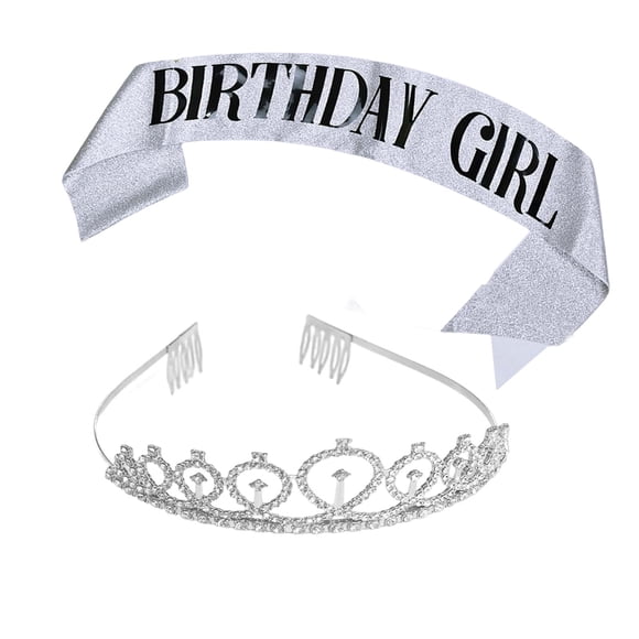 Cumpleaños Sash & Crowns Kit Diadema Regalos Para Fiesta Boda Dama Plata