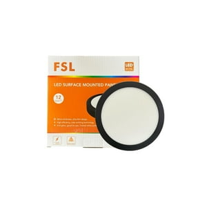 Fsl - Panel Led Sobrepuesto Redondo Negro 12W 6500K – Luz Fría