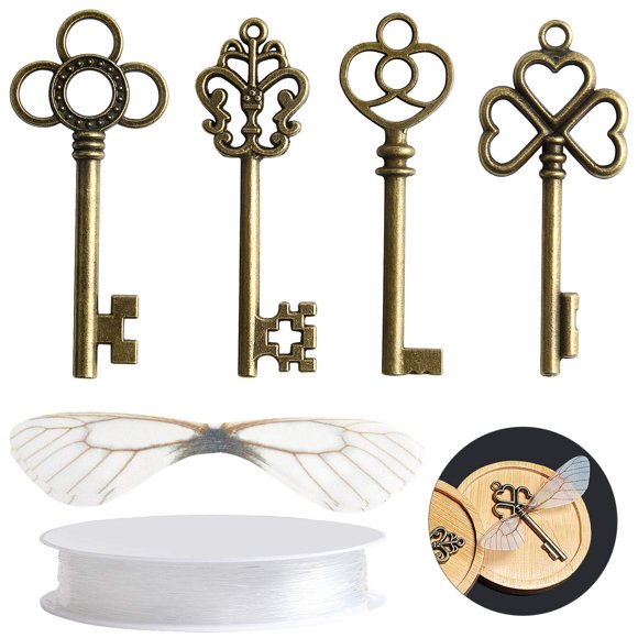 Charm SANNIX 30 piezas Llaves Esqueleto Vintage con Alas de Libélula