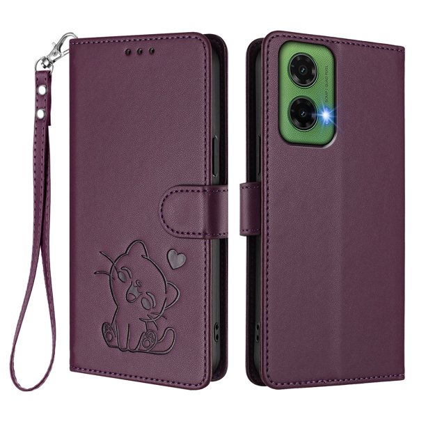 Motorola MOTO G35 5G Funda Billetera con Estampado de Gato, Morado Oscuro