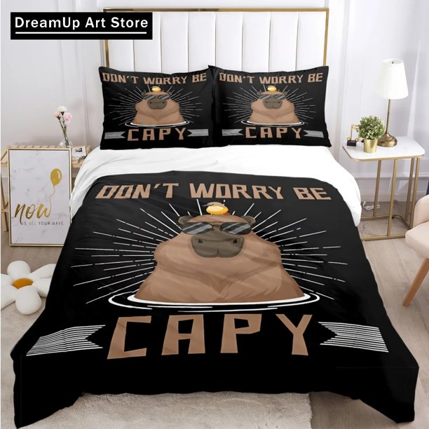 x1165 Bed SheetsFunny Capybara Anime Duvet Cover Kawaii Animals Bedding Set Bed Set Quilt Cover Twin Size Boys Adult 3-Piece Bedding Set (1 Duvet Cover + 2 Pillow Shams) nj1165