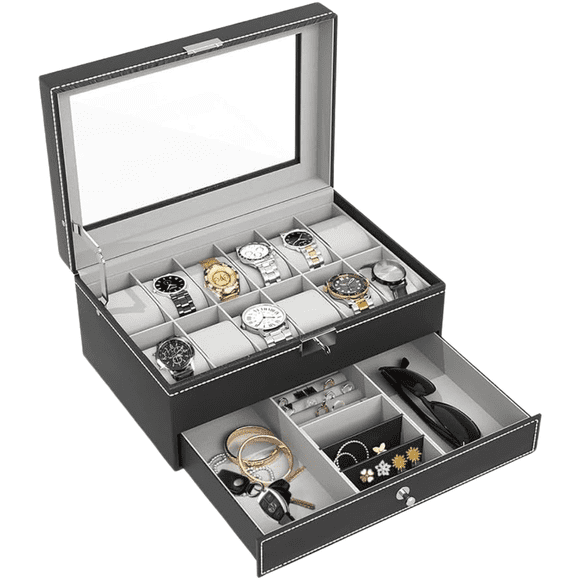 Caja Organizadora Relojes Y Joyas 2 Niveles Cofre Joyería