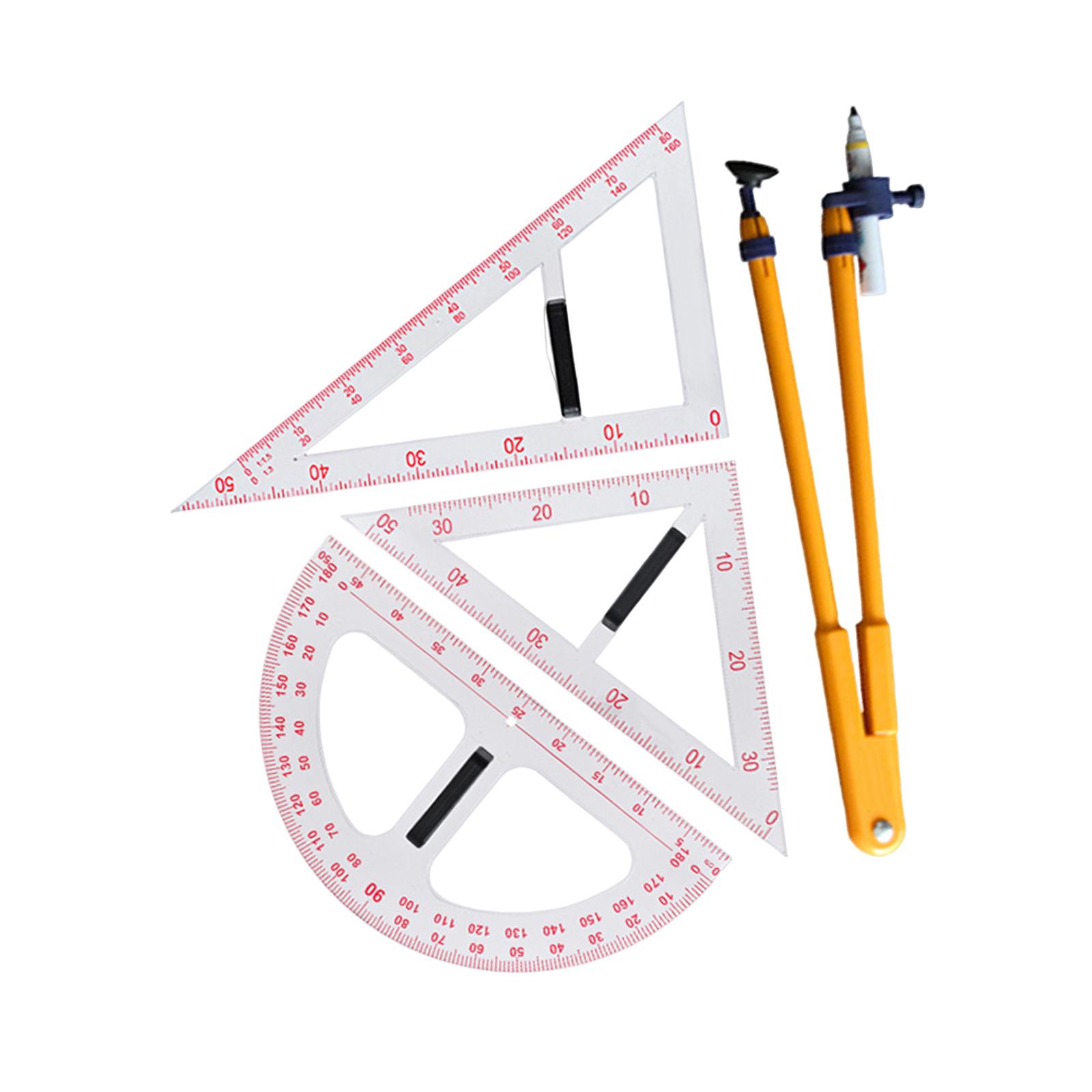 Magideal - Juego De Regla De Enseñanza Herramienta De Medición De Geometría, Con Herramienta De Enseñanza De Mango Extraíble, Dibujo De Regla De Transportador De Conjunto De Cuatro Piezas