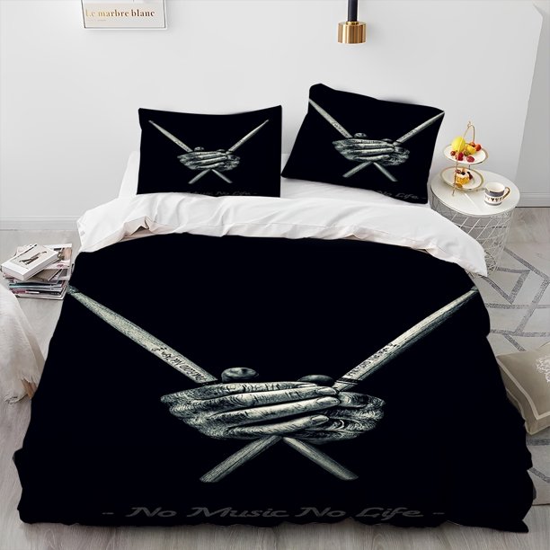 v1928 Bed Sheets Drum Kit Music Instruments Comforter Bedding Set,Duvet Cover Bed Set Quilt Cover Pillowcase,King Queen Size Bedding Set Gift 3-Piece Bedding Set (1 Duvet Cover + 2 Pillow Shams) Bed S