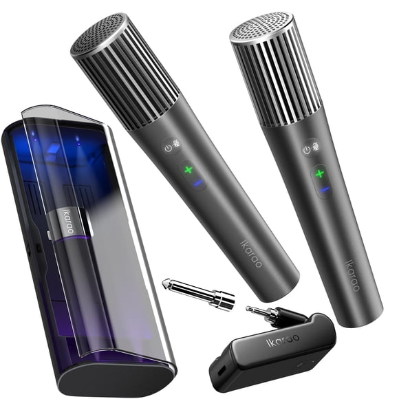 Micrófono inalámbrico Ikarao A09 con receptor dual y estuche UV negro
