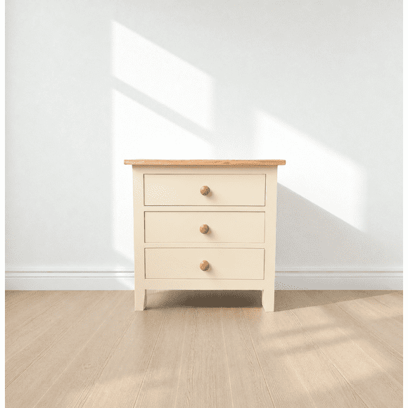 Velador Ancho "Chester Classic" 3 Cajones Mesa de Noche - Beige - 60x40x60 cm