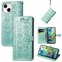 Funda Cartera Foxdock Para Iphone 14 Plus , Flip Pu Con Relieve De Gatos Y Perros, Tarjetero Y Soporte