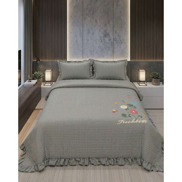 Quilt Cubrecama Verano Estampado Floral con Bobos 2 Plazas