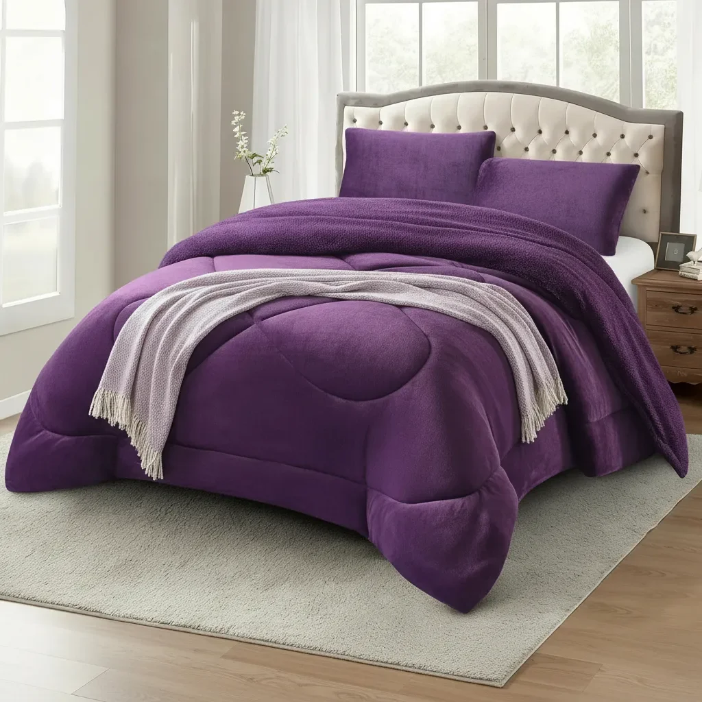 Casadeliacl - Cobertor Cubrecama Con Chiporro 2 Plazas Liso Morado Liso