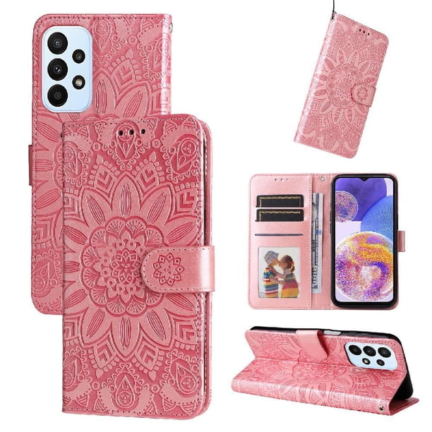 Funda tipo cartera FOXDOCK para Samsung Galaxy M23 5G , diseño girasol en relieve, cuero PU, cierre magnético, soporte y tarjetero