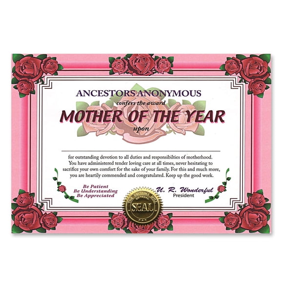 Certificado de saludo a la madre del año, 1 unidad
