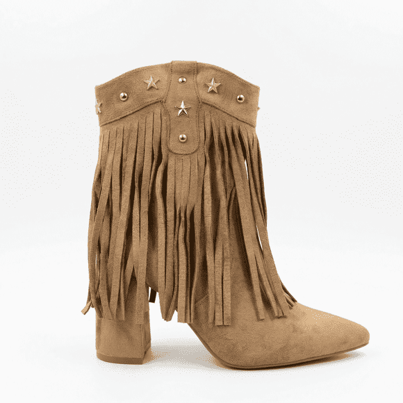 Botín Vaquera con Flecos Gamuza PG5332 Mujer Marron Claro Talla 36