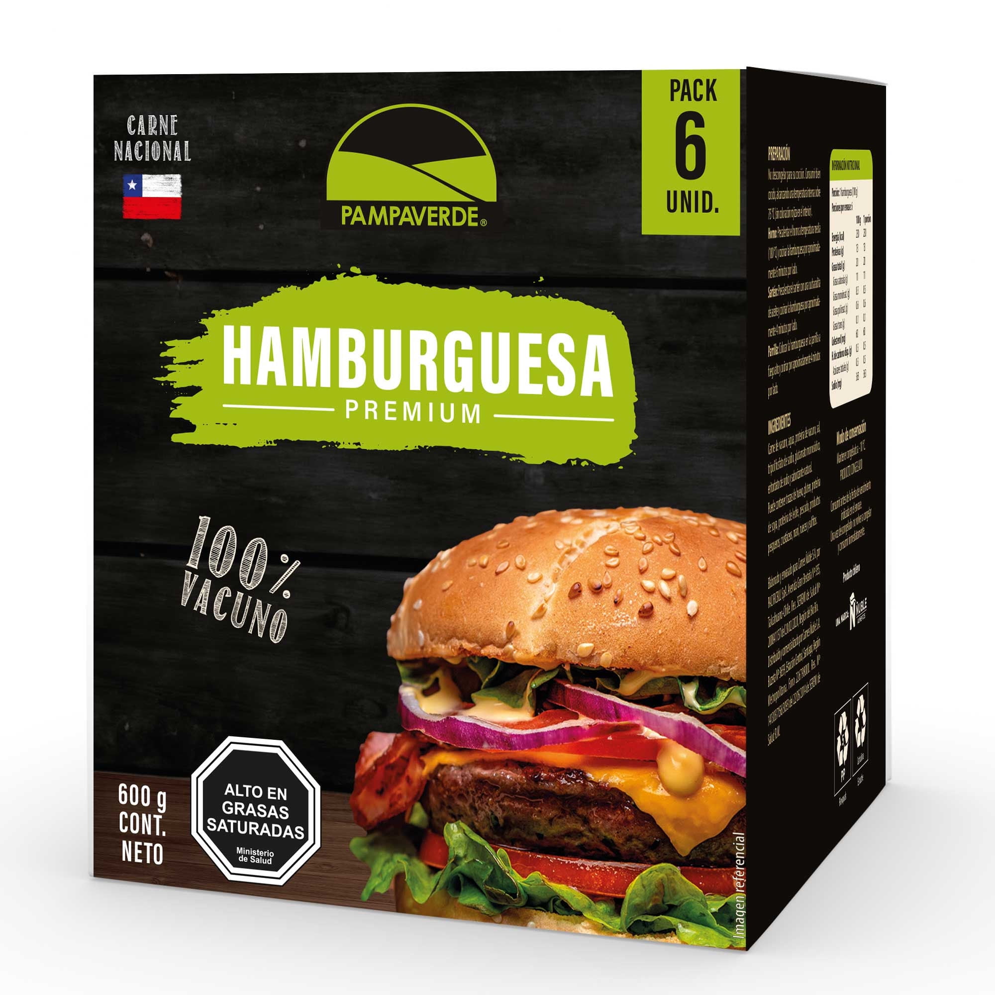 Hamburguesa De Vacuno Caja 600 g Pampa Verde