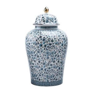 Bothyi - Tarro De Jengibre De Porcelana Azul Y Blanca Estilo Chino Temple Jar M 16.5X29.5Cm