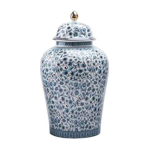 Bothyi - Tarro De Jengibre De Porcelana Azul Y Blanca Estilo Chino Temple Jar M 16.5X29.5Cm