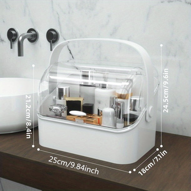 1pc Waterproof Makeup Organizer with Dustproof Cover and Portable Handle - Perfect for Bathroom, Bedroom, and Dresser - Keep Your Cosmetics Safe and Organized