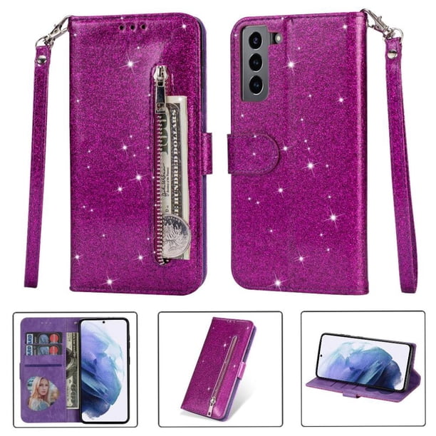 Funda para FOXDOCK Elegante funda Samsung Galaxy S21 Plus 5G Glitter con cremallera-Ideal para el uso diario