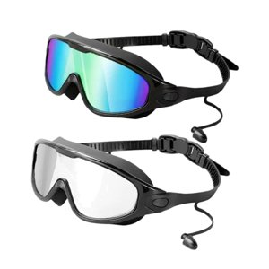 Ioensy - 2 Gafas De Natación Con Tapones Para Los Oídos, Para Piscina, Para Adultos, Multicolor Y Transparentes.