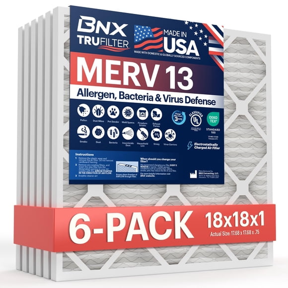 Filtro de aire BNX TruFilter 18x18x1 MERV 13 (paquete de 6) para HVAC