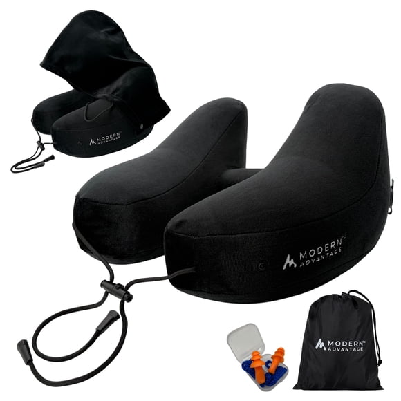 Almohada inflable de viaje Modern Advantage con cuello con capucha negra