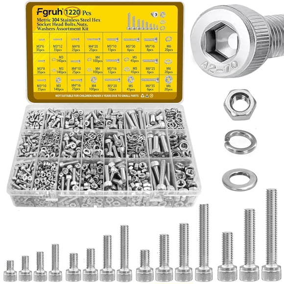 Kit surtido de tornillos métricos Fgruh 1220 piezas M3 M4 M5 M6