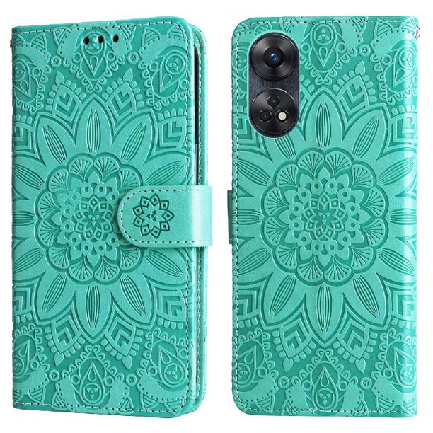 Funda tipo cartera FOXDOCK para OPPO Reno 8T 4G , diseño girasol en relieve, cuero PU, cierre magnético, soporte y tarjetero
