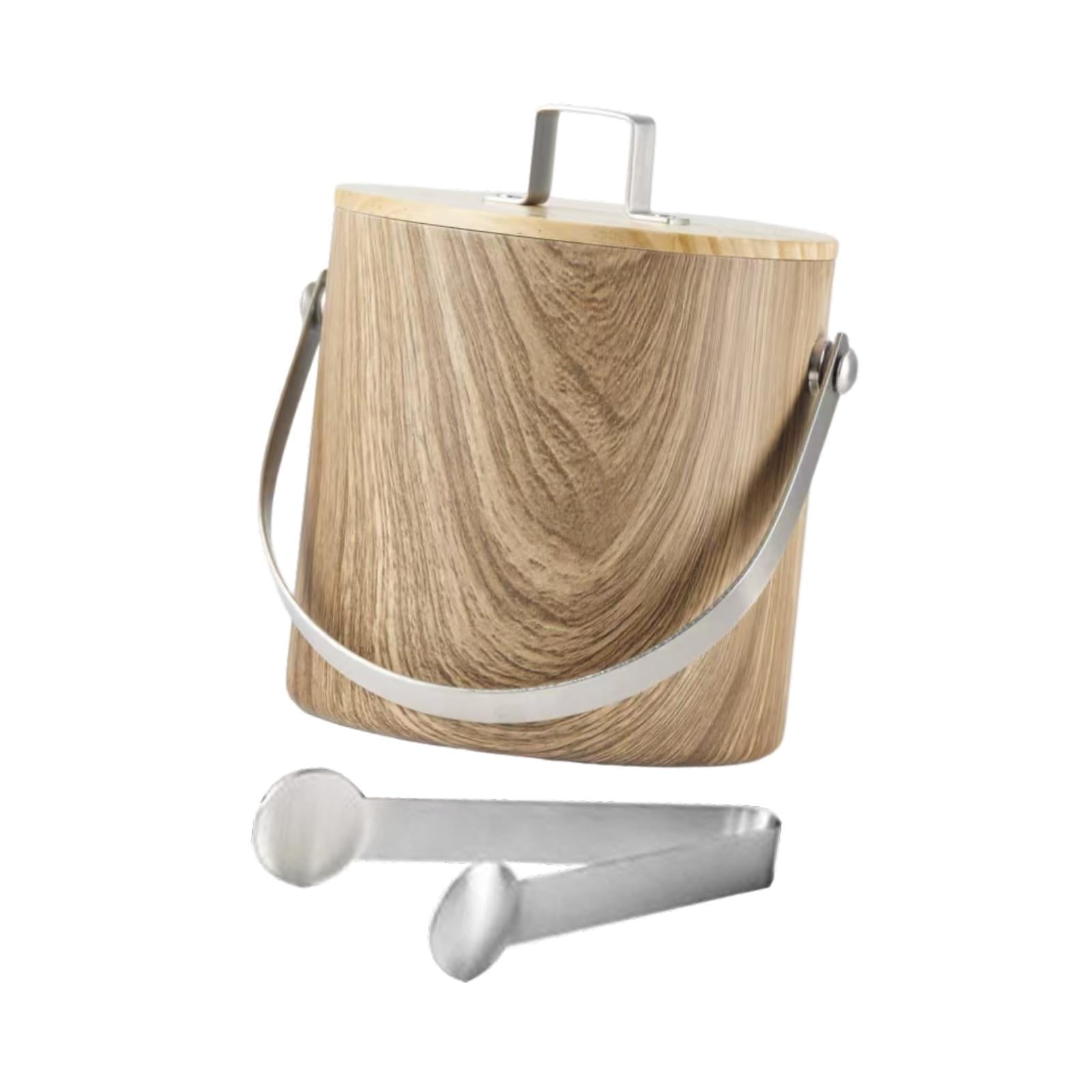 Bothyi - Cubo De Hielo Con Tapa Y Pinza Cubo De Champán Para Barbacoas Reuniones Familiares En Casa 1,4 L Veta De Madera