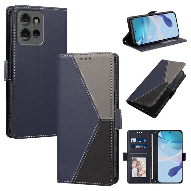 Funda Cartera para Motorola Edge 50 con Cierre Magnético, Tricolor, Azul Oscuro