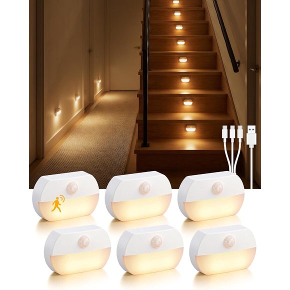 Pack de 6 luces recargables con sensor de movimiento para escaleras
