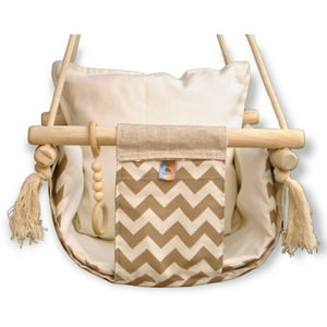 Ludisens - Columpio Ergonómico De Algodón, Modelo Colcha Zigzag Beige Hasta 35 Kilos