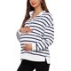 thumbnail image 4 of INSPIRE CHIC Blusa de Maternidad para Mujeres Camiseta de Cuello Simulado de Algodón con Media Cremallera Mangas Largas Abertura Lateral Cuello Alto Rayado Embarazo M Azul, 4 of 6