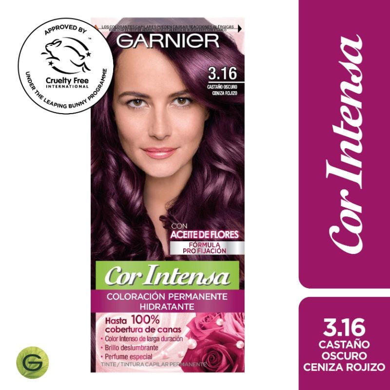 Coloración Cabello 3.16 Castaño Oscuro Ceniza Rojizo Cor Intensa Garnier