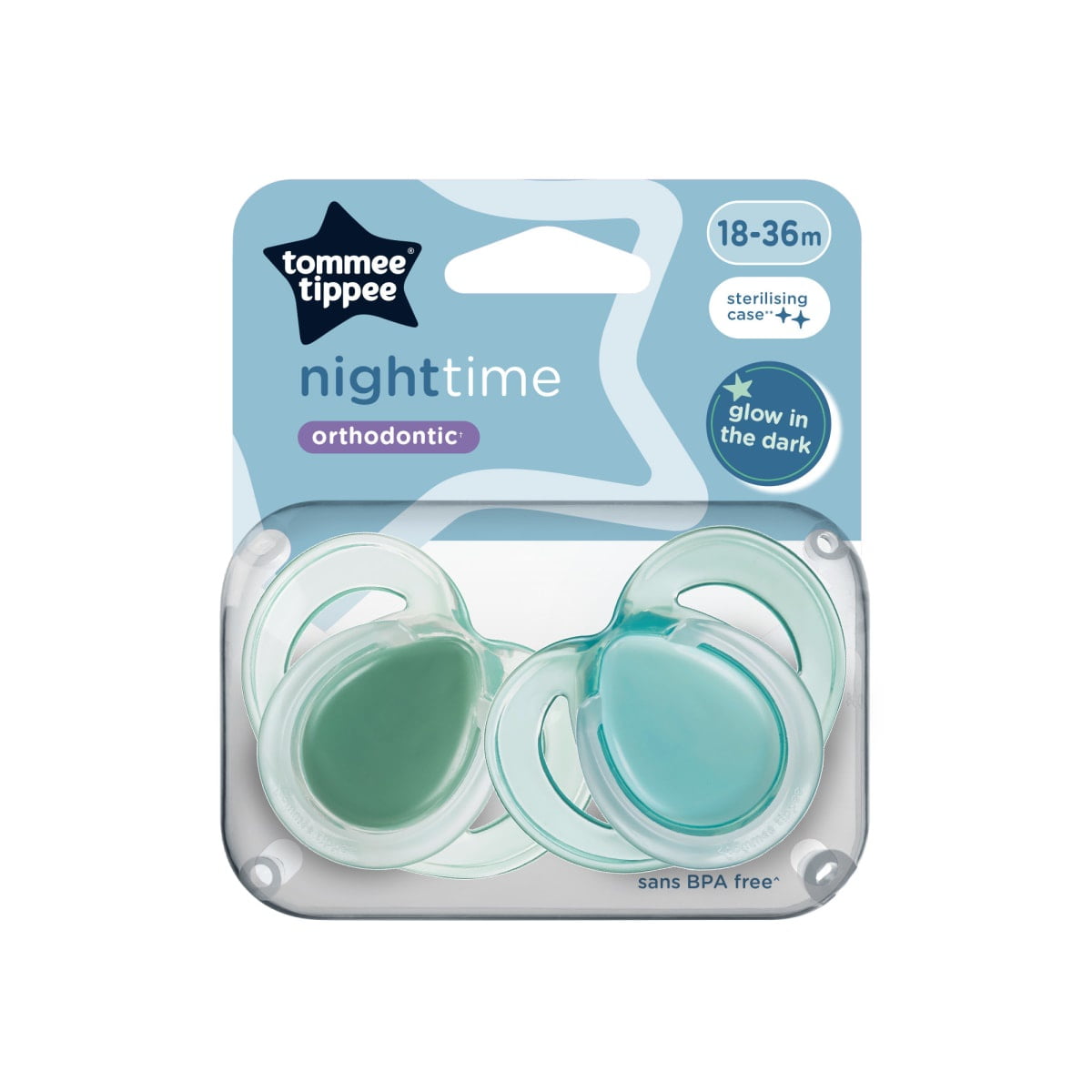 Tommee Tippee - Chupete De Silicona Night Time 18 36 Meses Brilla En La Oscuridad Verde