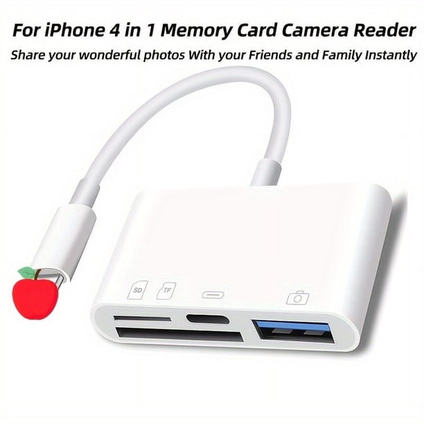 4-in-1 OTG Memory Flash Card Adaptor, Reader For TF Card, Charging Port For Apple, SD Card And USB-A Port