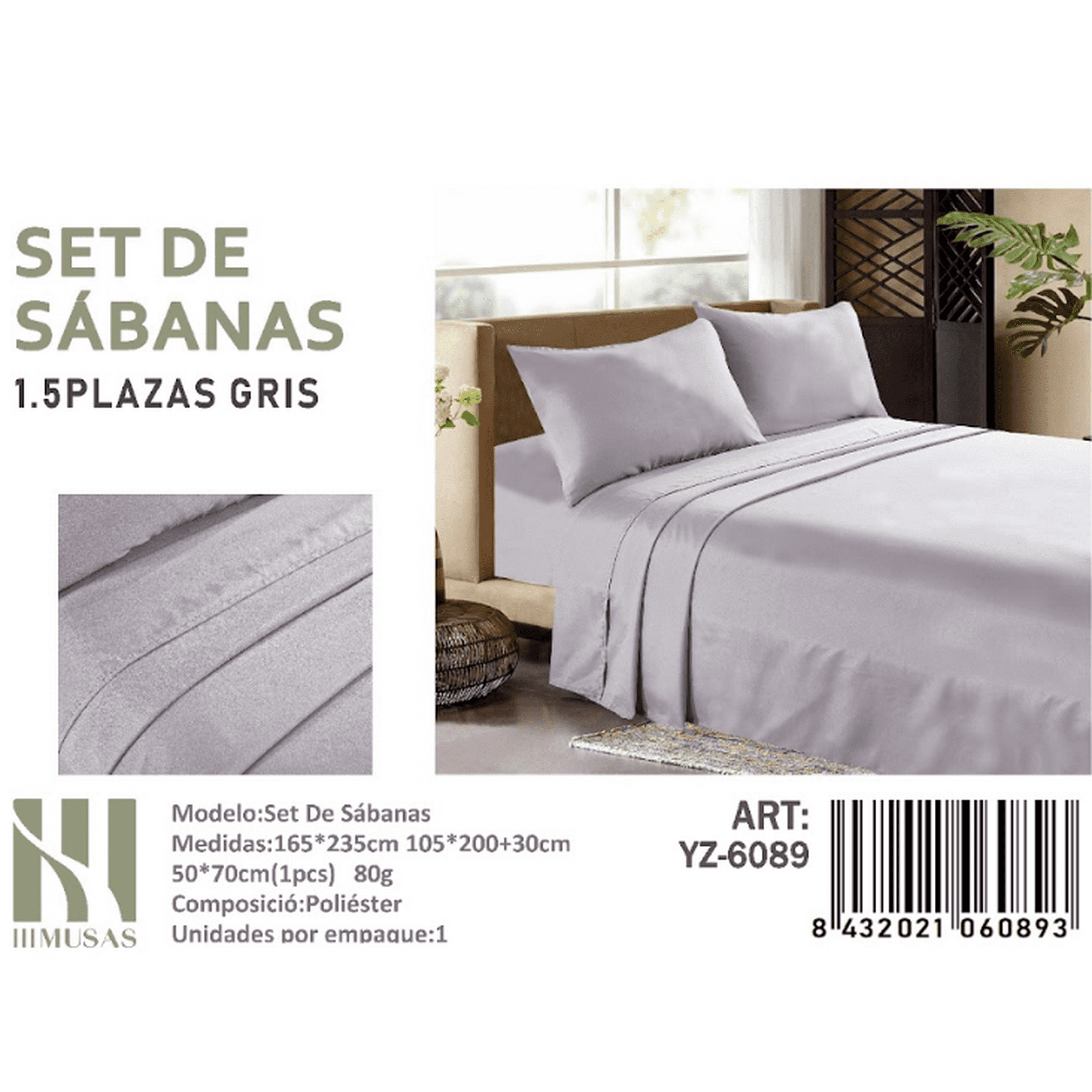 Mundo Shopping - Set De Sabanas 1.5 Plazas 150 Hilos 1 Funda De Almohada Hilos Color Gris
