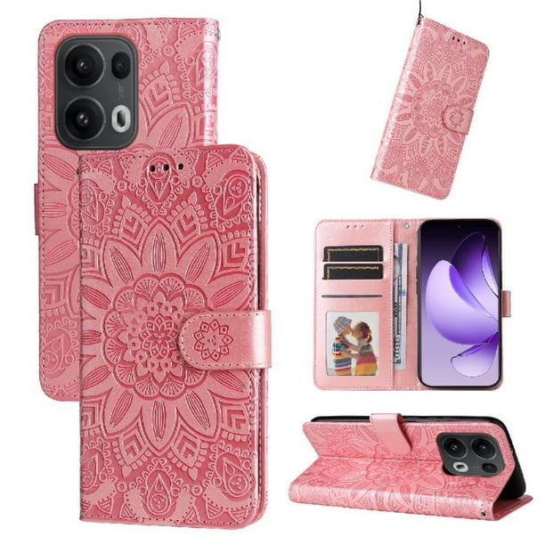 Funda tipo cartera FOXDOCK para OPPO Reno 14 Pro 5G , diseño girasol en relieve, cuero PU, cierre magnético, soporte y tarjetero