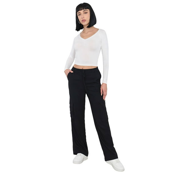 Pantalón Mujer Cargo Elasticado Negro Corona