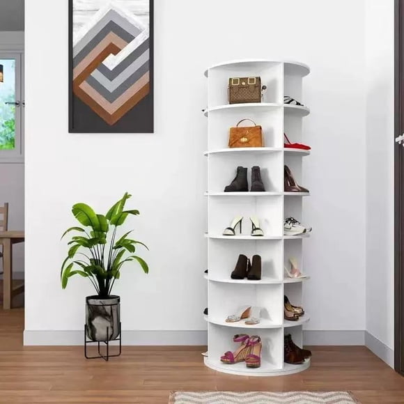 Zapatero Giratorio Cilíndrico 7 Niveles 159.5cm, Blanco