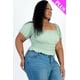 thumbnail image 4 of top Casual de Punto Acanalado Liso con Mangas Abullonadas Fruncidas de Talla Grande, 4 of 5