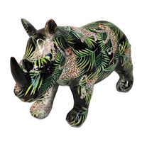 Bothyi - Estatua De Rinoceronte, Escultura De Arte Abstracto De Resina Para Sala De Estar, Escritorio, Vacaciones, Floral Verde