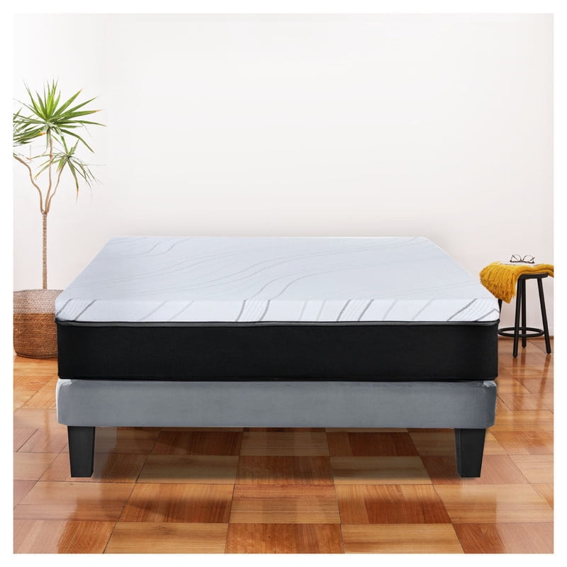 Latam Home - Cama Zen Best Full Colchon Pro Tela Velvet Gris