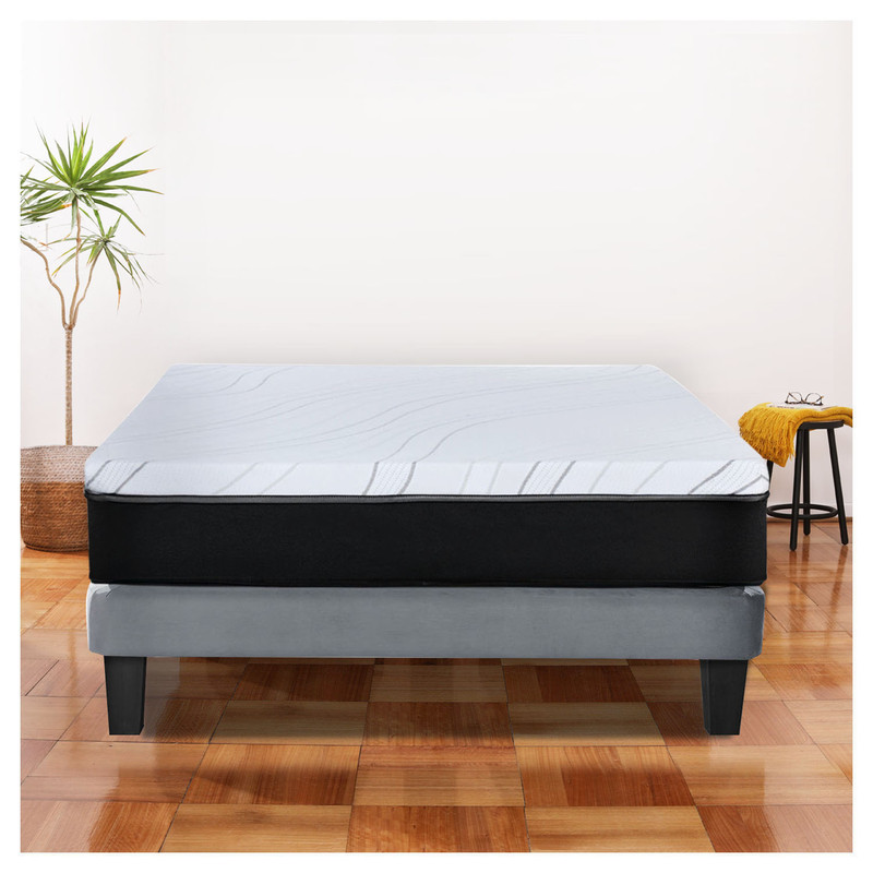 Latam Home - Cama Zen Best Full Colchon Pro Tela Velvet Gris